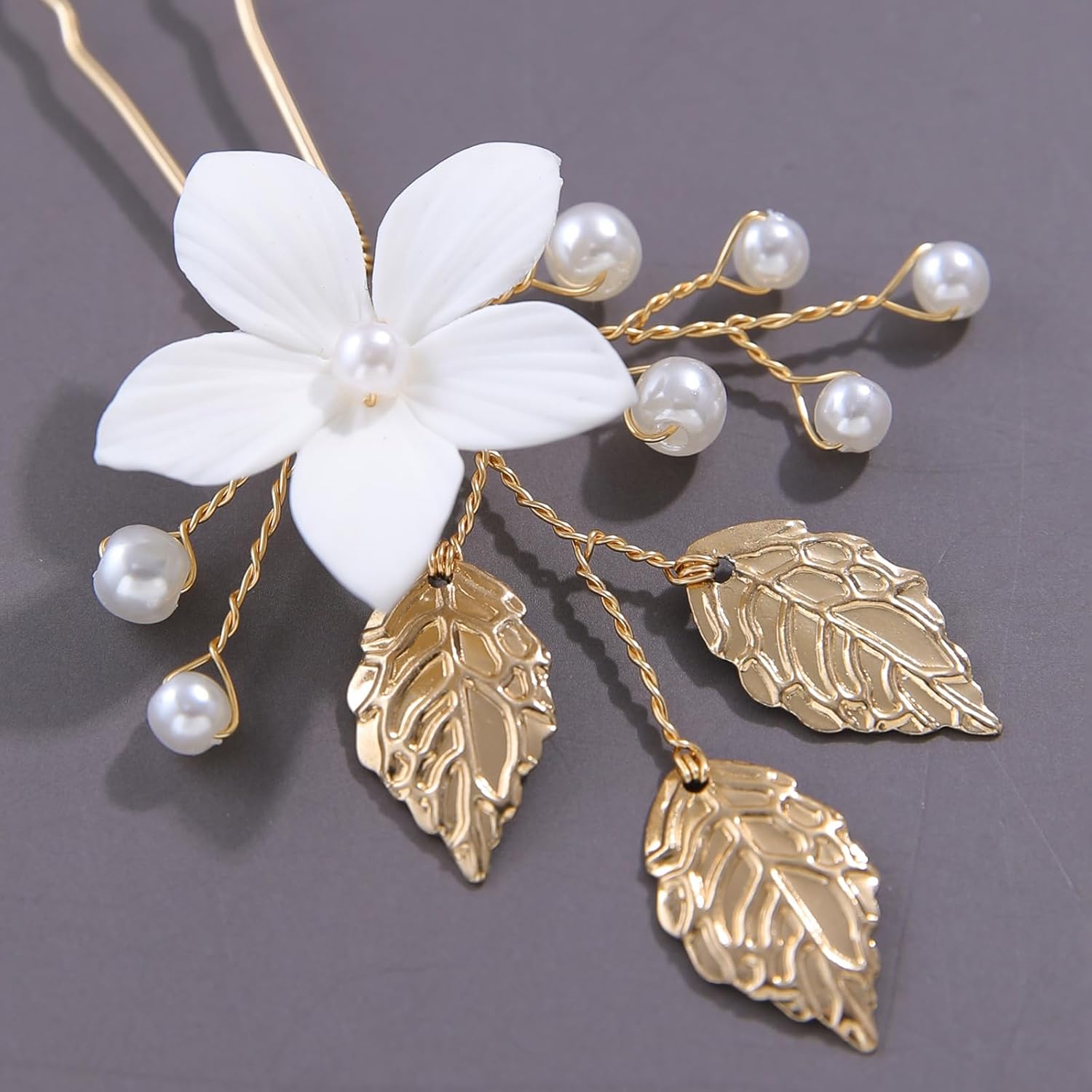 Handmade Pearl Bridal Wedding Hair Pins 9Pcs White Flower Gold Leaf Pearls Clips Bridal Hair Accessories for Women Brides Bridesmaid - Image 5