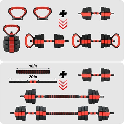 Miniatura 3 de Mancuernas ajustables, juego de pesas libres de 446688 libras con conector, juego de mancuernas de peso 4 en 1 utilizado como pesas rusas, barra,