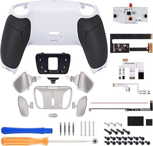 eXtremeRate Rise4 Remap Kit Metallo per ps5 Controller BDM-010/020, 4 Palette Paddles Back Button Programmabili per ps5 Joystick, Cover Grip&Tasti Posteriori Accessori Kit-Bianco Nero - 3