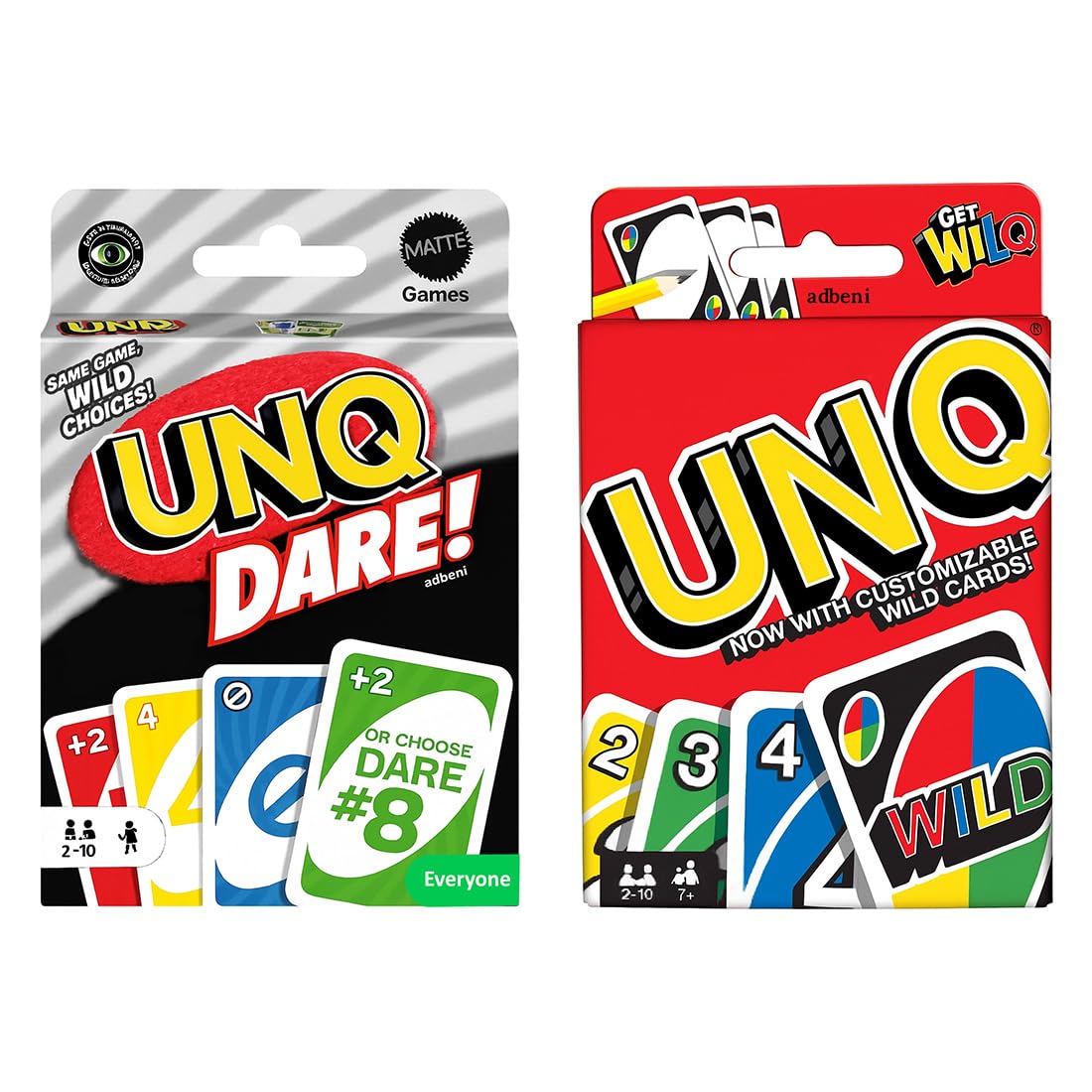 adbeni Matte UNQ Classic & Dare | Combo Pack of 2 | Family Fun Card Games for Kids, Adults & Teens | Portable Travel Game | Fast-Paced Strategy, Action & Reversible Play | Perfect for Gifting