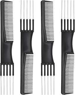 Gjinxi Pack of 4 Toupee Combs with Double Head and Metal Tip Fork Comb Fork Comb Hair Comb with Metal Fork for Women Curly Wet Long Hair