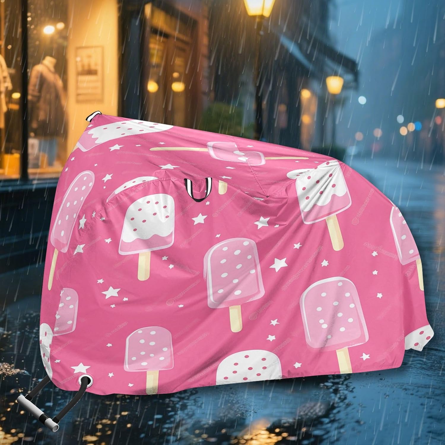 Cartoon Ice Cream Bike Cover Waterproof Outdoor Storage, Bicycle Cover Rain Sun UV Wind Proof for Mountain Bike,Road Bike,Electric Bike