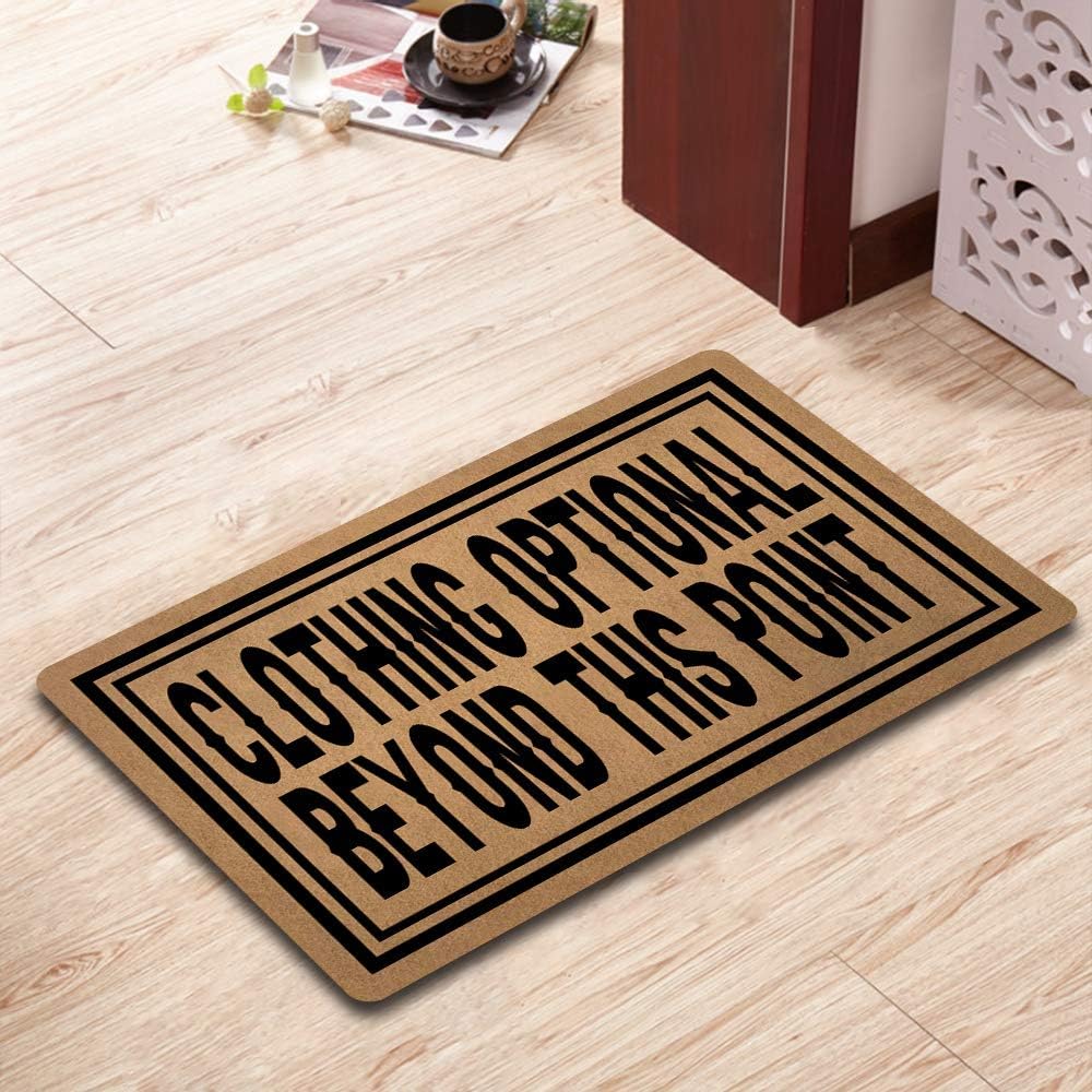 Clothing Optional Beyond This Point Doormat Funny Welcome Mat Front Door Mat Rubber Non Slip Backing Funny Doormat Indoor Outdoor Rug 30 in(W) X 18 in(L)