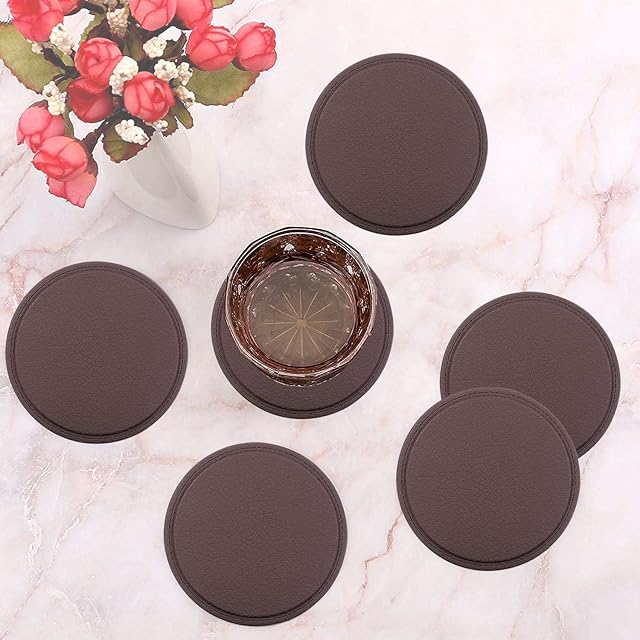 Silicone Coasters for Drinks with Holder Set of 8,Coffee Mats Protect Furniture from Hot or Cold Water Marks & Damage, Drink Coasters Suitable for Kinds of Mugs and Cups (Brown)