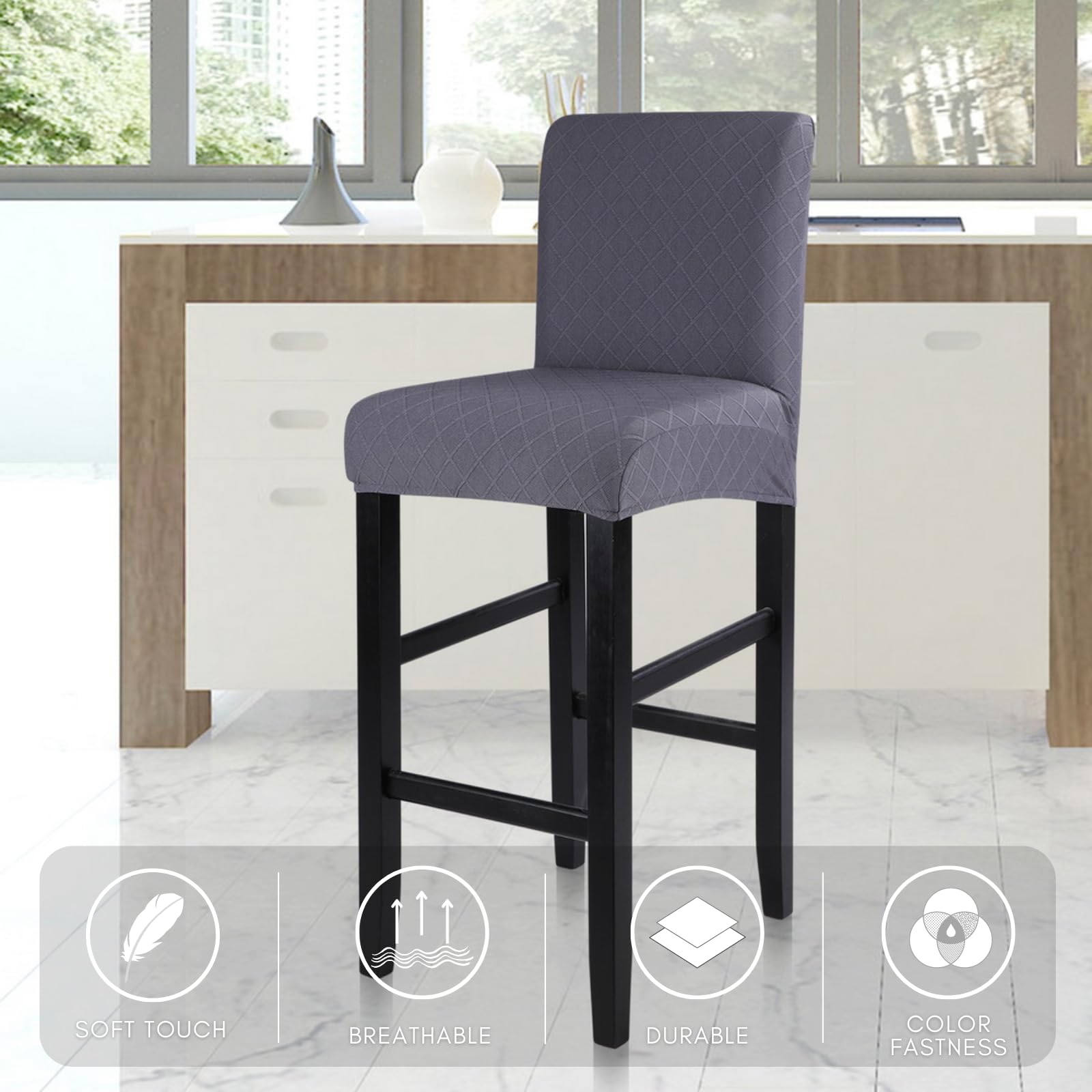 Lot De 1/2/4/6 Housses De Tabouret De Bar En Jacquard Très Extensibles Pour Chaises De Comptoir, De Salle à Manger, De Bar, De Café, De Cuisine, De - 8