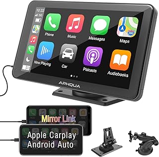 APHQUA Portable 7'' Touchscreen Car Receiver, Compatible with Apple Carplay & Android Auto,Dash or Windshield Mounted, Mul...