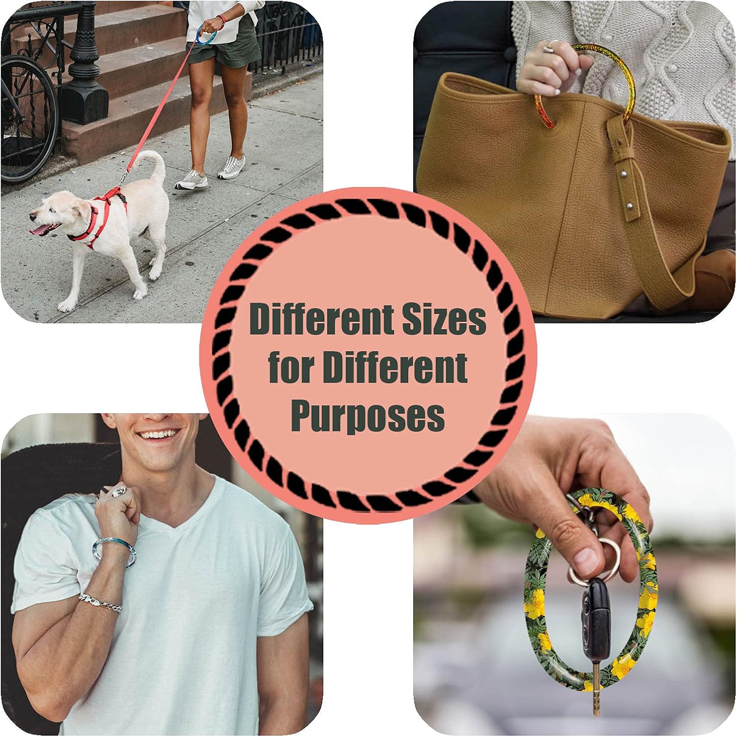 Amusediy Resin Bracelet Molds, 3 Pairs Different Sizes Round Keychain Silicone Molds for Resin Casting with 20 Pcs Keychain Accessories, Wristlet Keychain Ring Molds for Resin, Christmas Decoration
