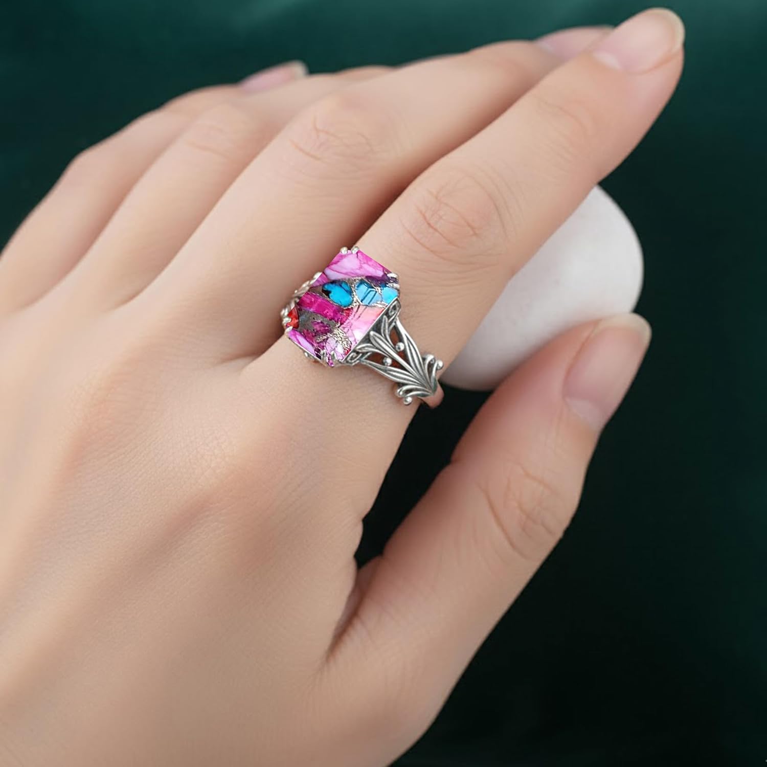 Aqua Chalcedony Ring for Women, 925 Sterling Silver Baguette Shape Gemstone Ring – Handmade Statement Ring, Pastel Blue Crystal Cocktail Ring, Dainty Gift Jewelry Gift for Her MSJ By Monica
