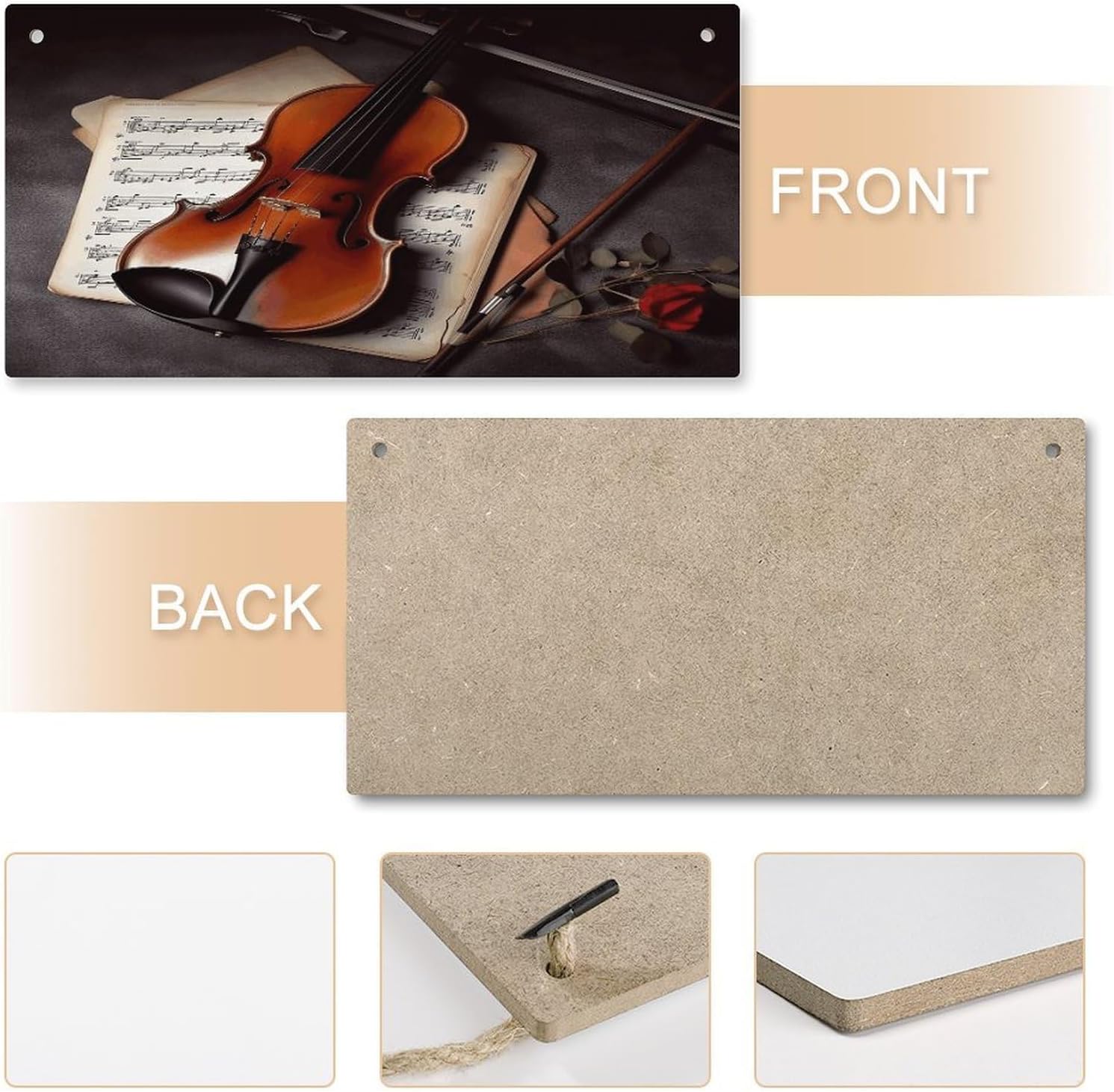 Violin Sheet Music Hanging Wood Sign Wooden Slices Banners with Ropes Personalized Rectangle Decorative Wooden Plaque Sign Wall Art for Garden Yard Home Farmhouse 9.8"x4.9" image 5