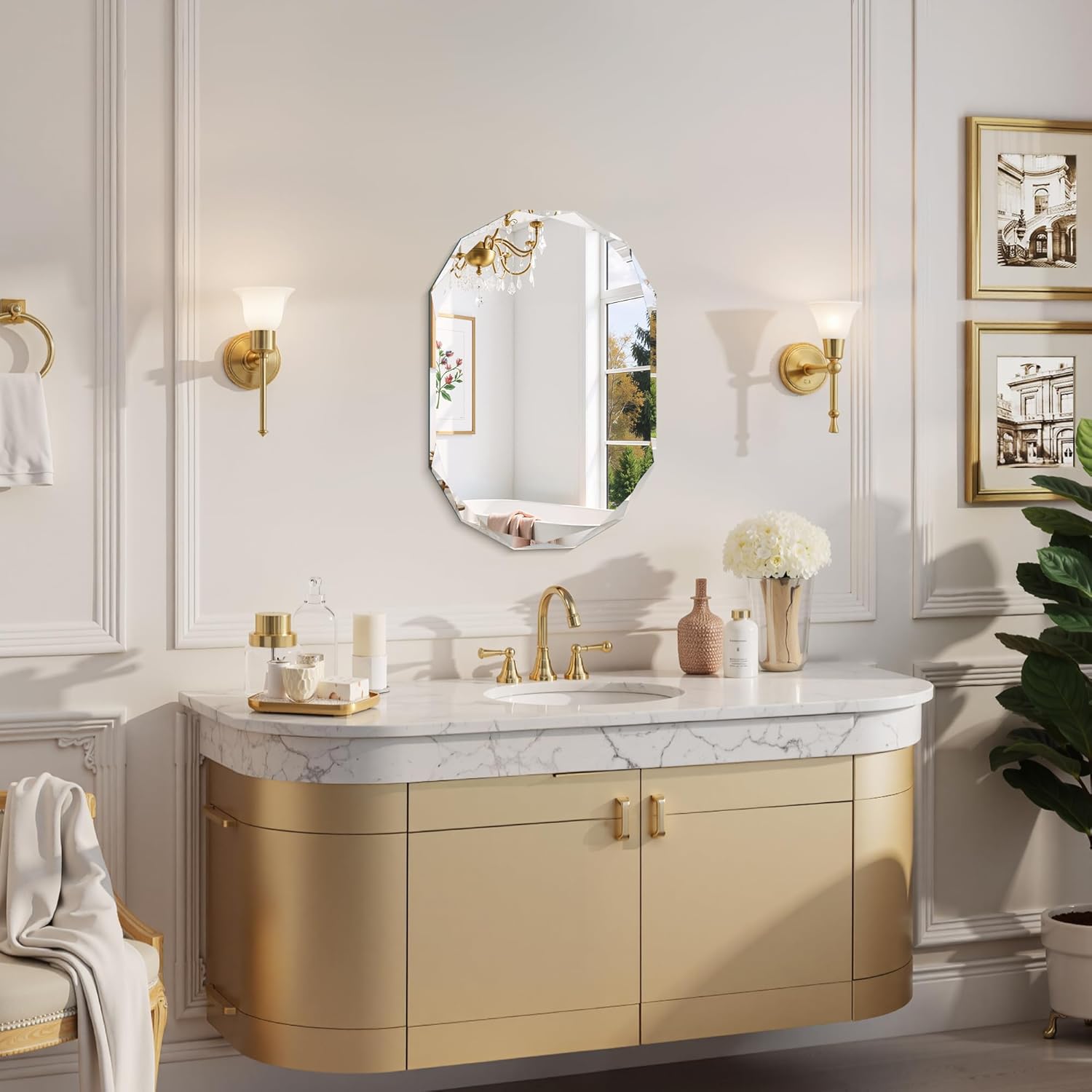 GLASHOM Frameless Bathroom Mirror, 16" x 24" Beveled Oval Wall Mirror for Over Sink, 16 Inch Modern Decorative Vanity Mirror for Bedroom, Living Room, Entryway, Hanging Mirror Horizontal or Vertical