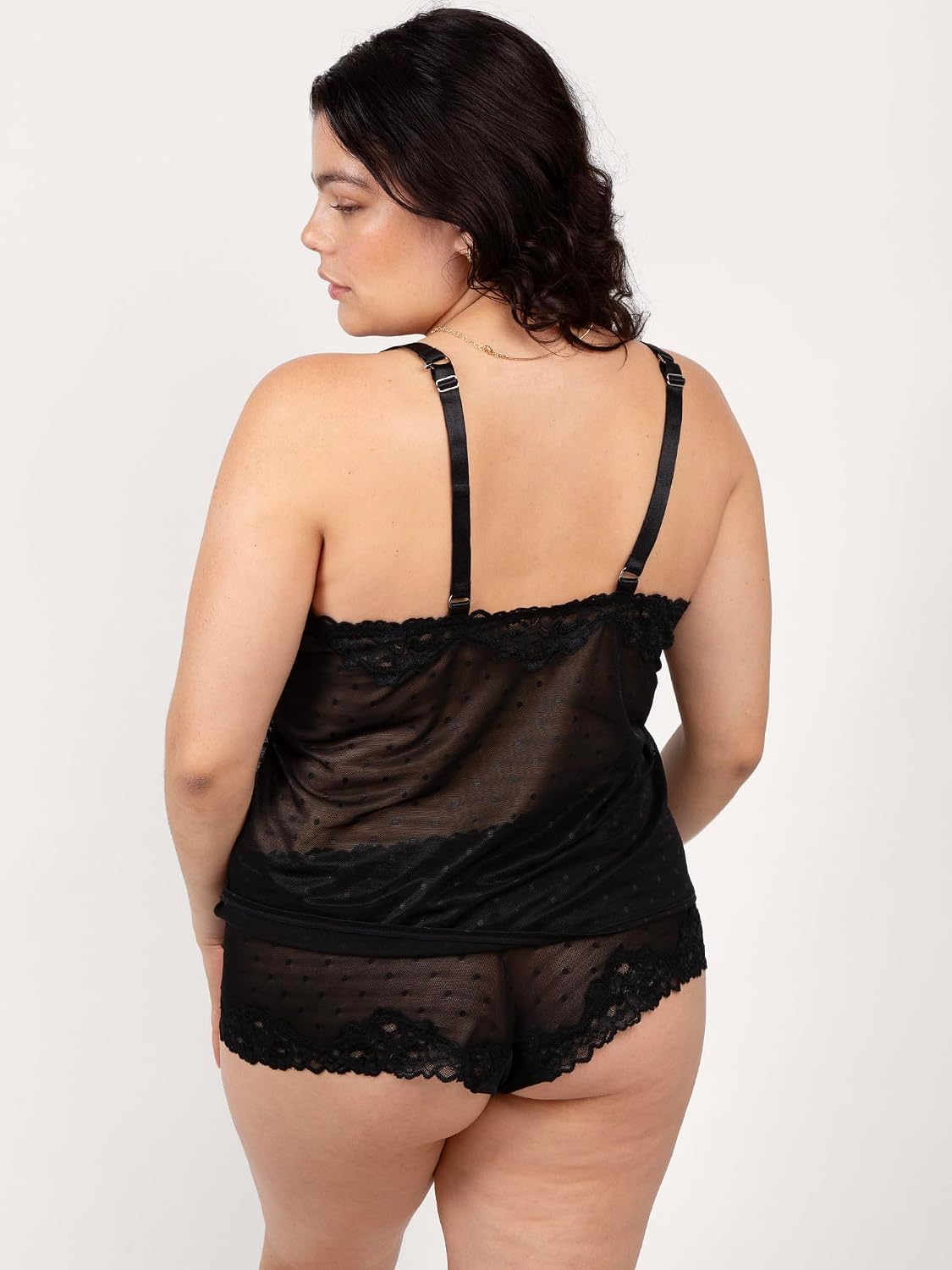 Curvy Couture Women's Sheer Whisper 2 Piece Cami and Boyshort Panty Set