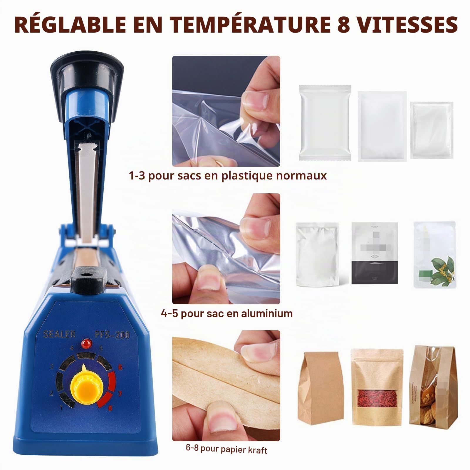 Machine à sceller à chaud, 300 mm, mini machine à souder pour sacs en plastique, machine à sceller à chaud manuelle, machine à souder pour films plastiques thermoplastiques