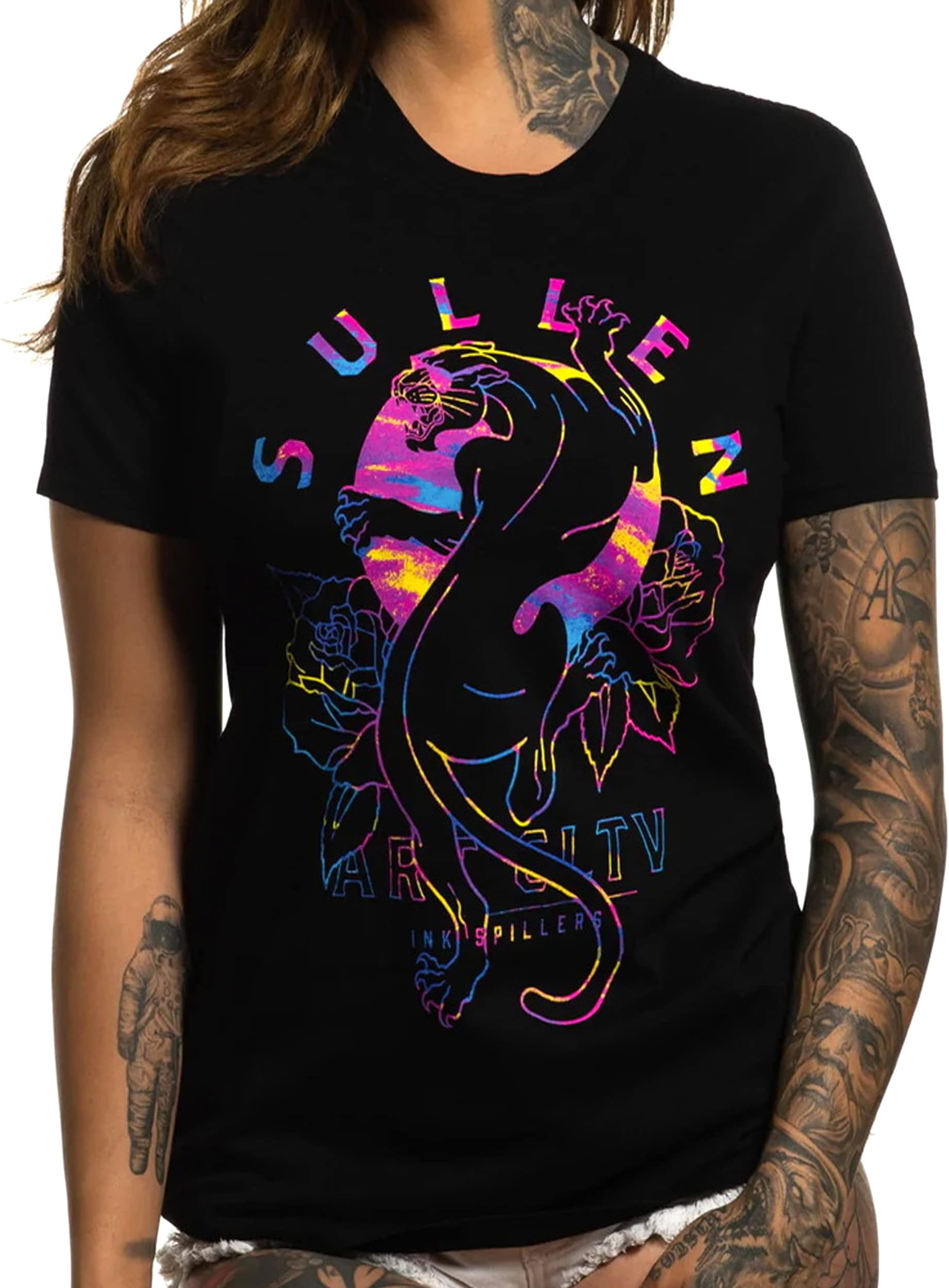 Sullen Women's Rad Panther Tattoo Lifestyle Graphic Premium Tee (as1, Alpha, s, Regular, Regular, Small) Black