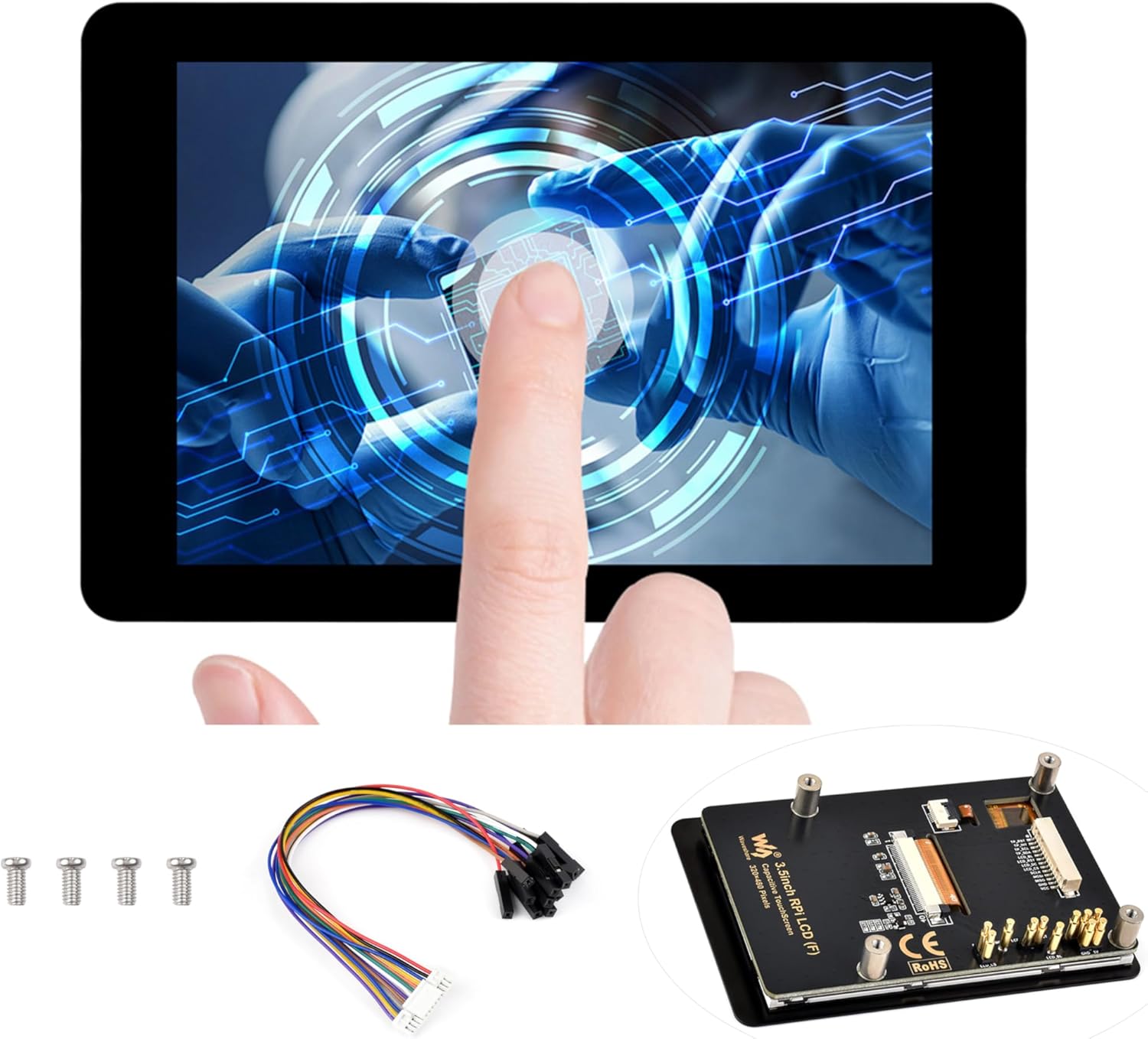 3.5inch Capacitive Touch Display Compatible with Pi 5/4B/3B+/3B/Pico W/Pico 2W/ ESP32 , IPS LCD Screen, 320×480 Resolution, 262K Color, Pigo Pin Header and GH1.25 13PIN Cable Two Connection Ways