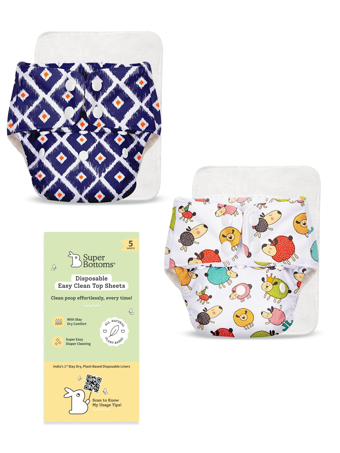 SuperBottoms BASIC Cloth Diaper Combo | 2 Reusable Diapers + 2 Quick Dry Pads + 5 Disposable Top Sheets | Adjustable, Washable, Rash-Free & Eco-Friendly for Babies (3M-3Y).-image-30
