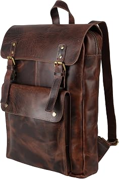 Handcrafted Vintage Genuine Buffalo Leather Backpacks for Women and Men Fashionable, Trendy Laptop Bag 19 Inches