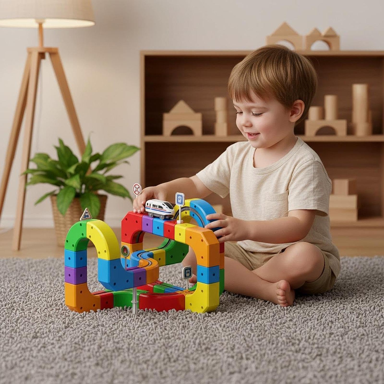 Pista Treno Elettrico Flessibile Giocattolo Assemblaggio Interattivo Accessori Creativi Materiale PP Adatto per Bambini Gioco Famiglia Regalo, 81 Pezzi