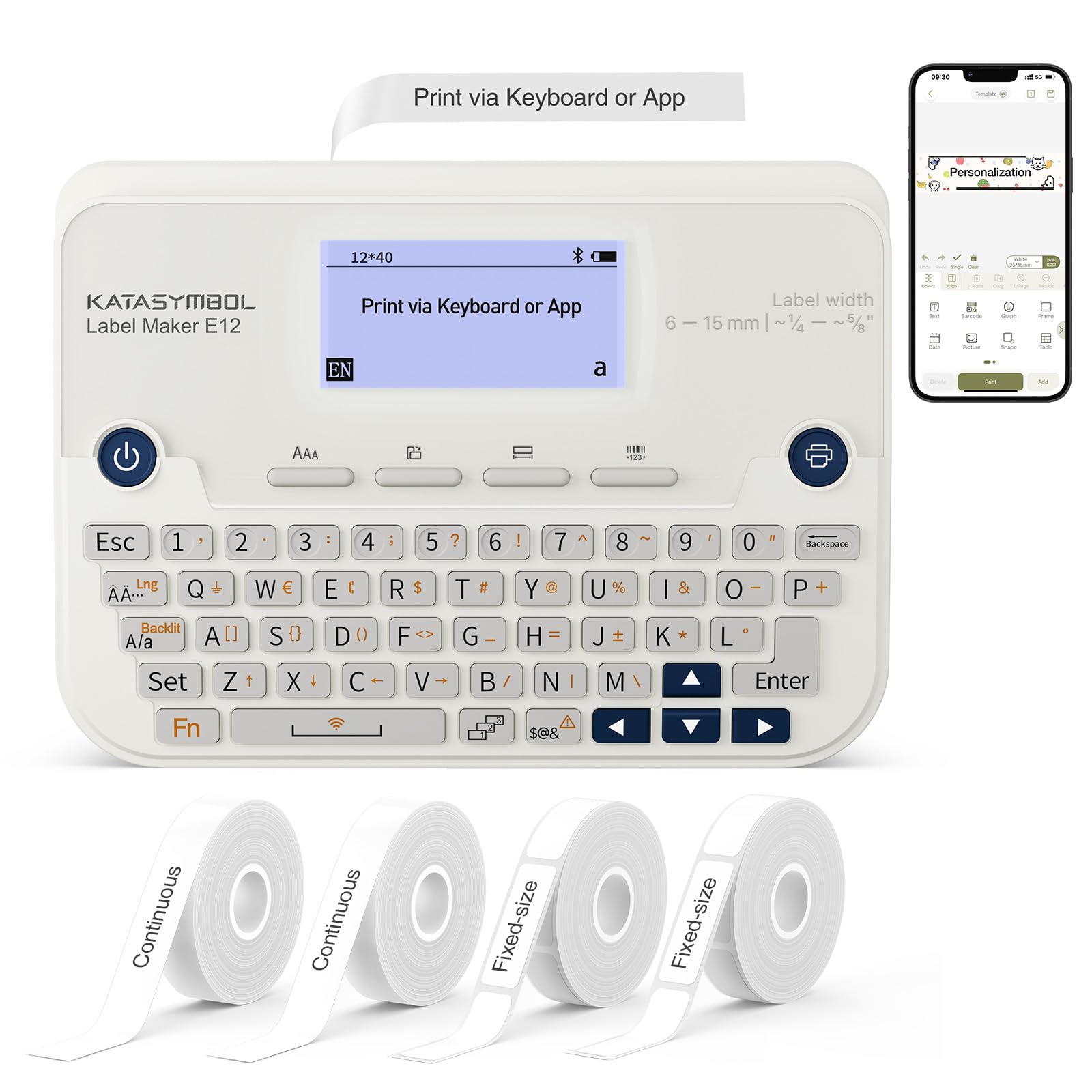 SUPVAN EU E12 Label Maker with 4 Rolls of Self-Adhesive Labels, Ideal for School, Office & Home Use,White