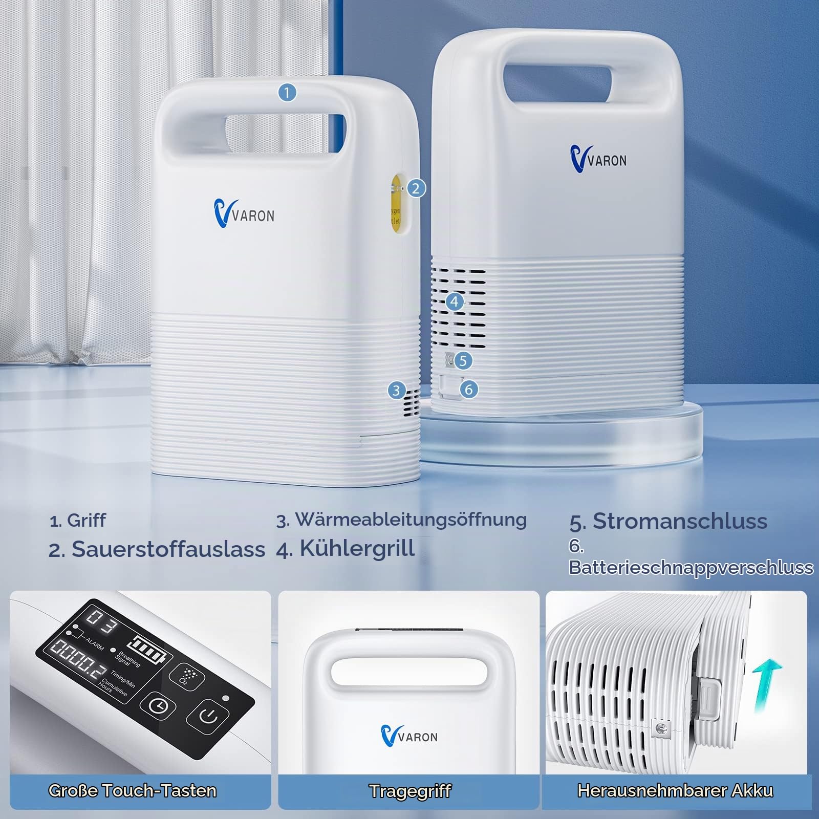 93% ±3% Sauerstoffkonzentrator mit akku, 1-5 Gänge einstellbar Oxygen Concentrator- Tragbar Sauerstoffgerät für Zuhause, Outdoor, Unterwegs