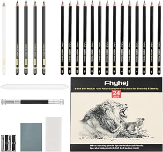 Drawing Sketching Pencil Set 24 Piece Pro Art Pencil Kit - Graphite Pencils (14B-4H), Black and White Charcoal Pencils, Charcoal Sticks, Stumps, Eraser, Sharpeners for Beginners & Pro Artists