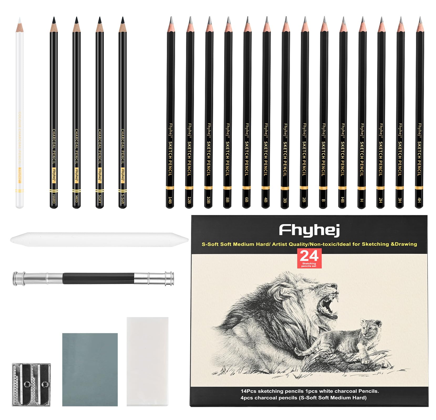 Sketch Drawing Pencil Set - 24 Pcs Graphite & Charcoal -1