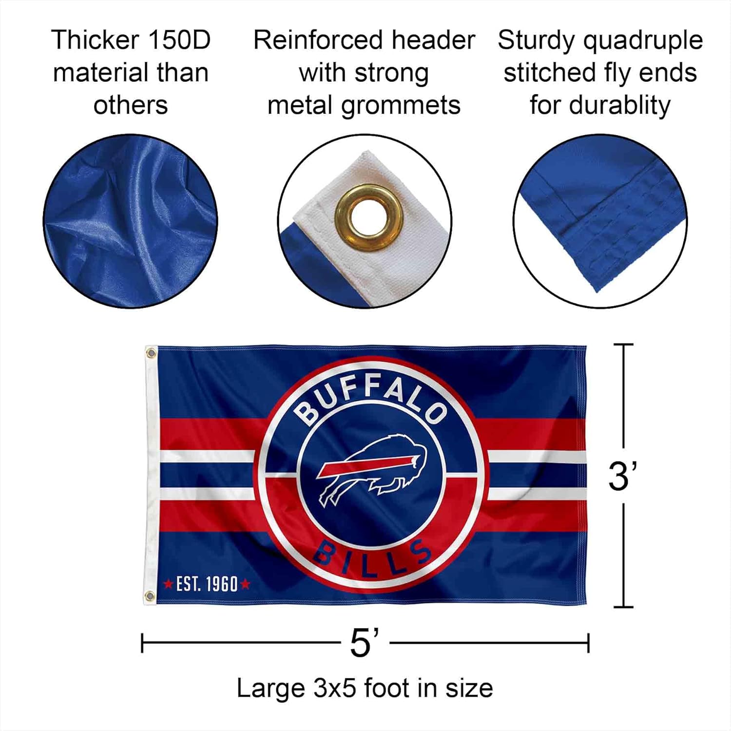 Buffalo Bills Patch Button Circle Logo Flag Large 3x5 Banner - Image 2