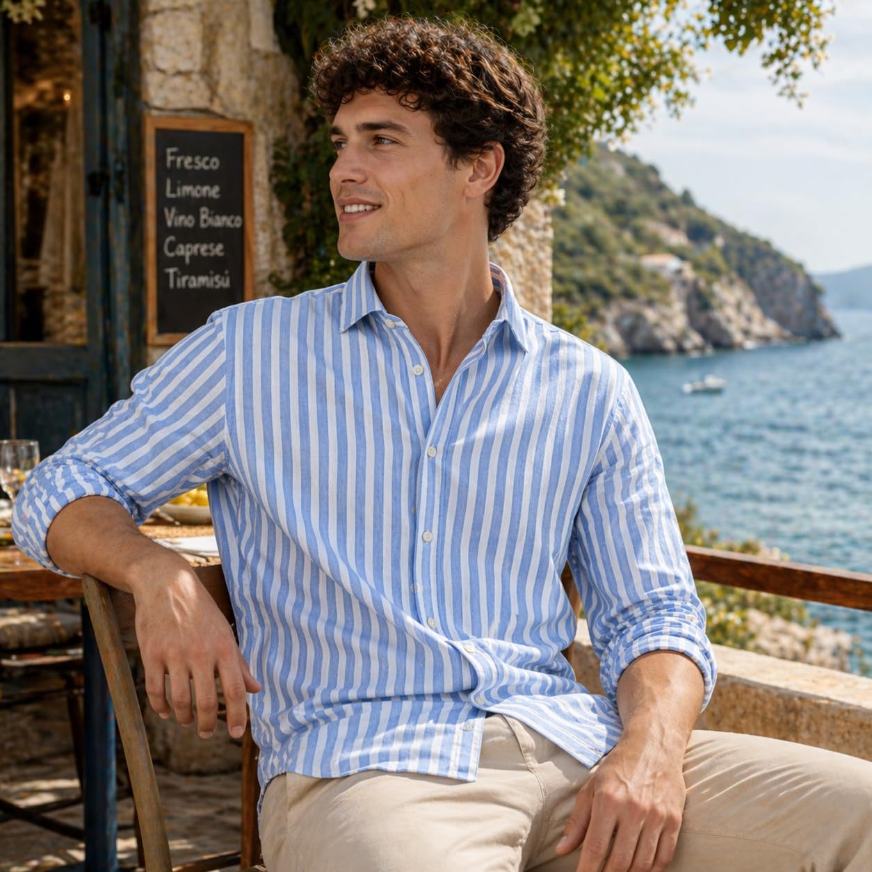 Camisa de Rayas para Hombre, 100% Lino, Manga Larga, Ajuste Regular/Slim Fit, Estilo Casual y Elegante, Transpirable para Verano.