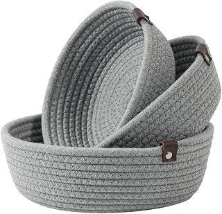 Goodpick 3pack Small Basket - Woven Storage Basket for Living Room Bathroom Storage Basket for towels Cute Round Basket for Baby Toy Storage Home Storage Baskets for Shelves Gift Baskets, Gray