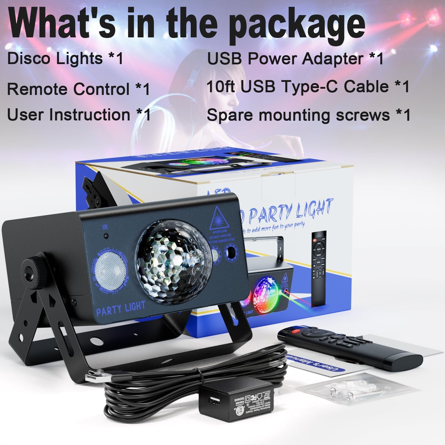 Party Lights Dj Disco Light Disco Ball Light LED Stage Strobe Lights Projector Sound Activated with Remote Control for Parties Club Bar Holiday Christmas Dance Gift Birthday Xmas Home Décor