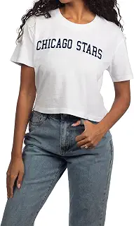 chicka-d NWSL レディース クロップトップ ショート 'N スウィート Tシャツ クラシック アーチ オーバーホワイト