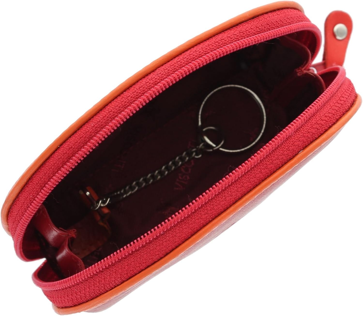 Visconti Rainbow Collection Zip Top Leather Malay Coin Purse with Keyring RB63 Red Multi - Image 5