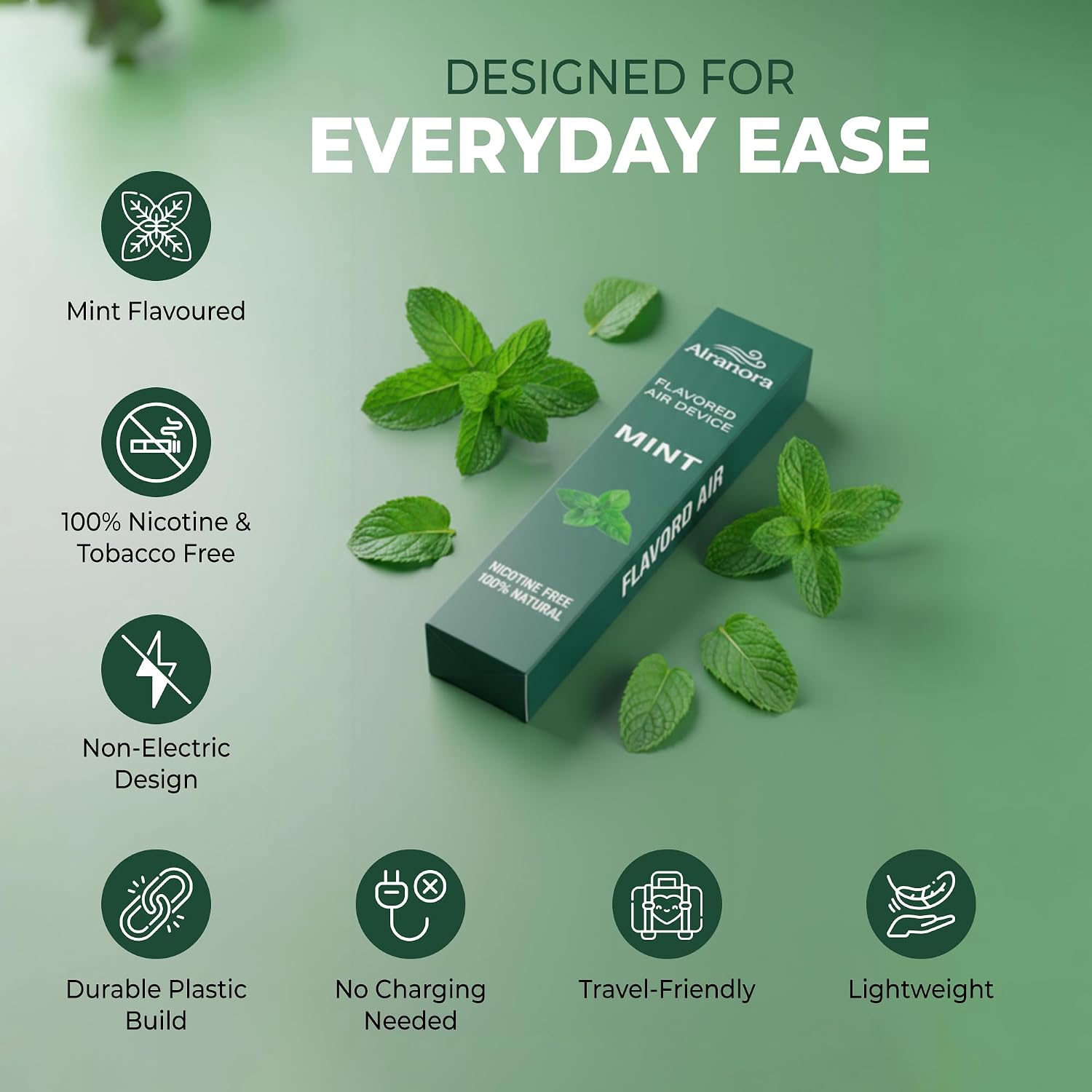 Smokeless Inhaler | Fresh Aroma Flavored Air Device | Non-Electric Portable Mint Refreshment | Plant-Based Cooling Mint Experience | No Batteries or Charging Required | Long Lasting