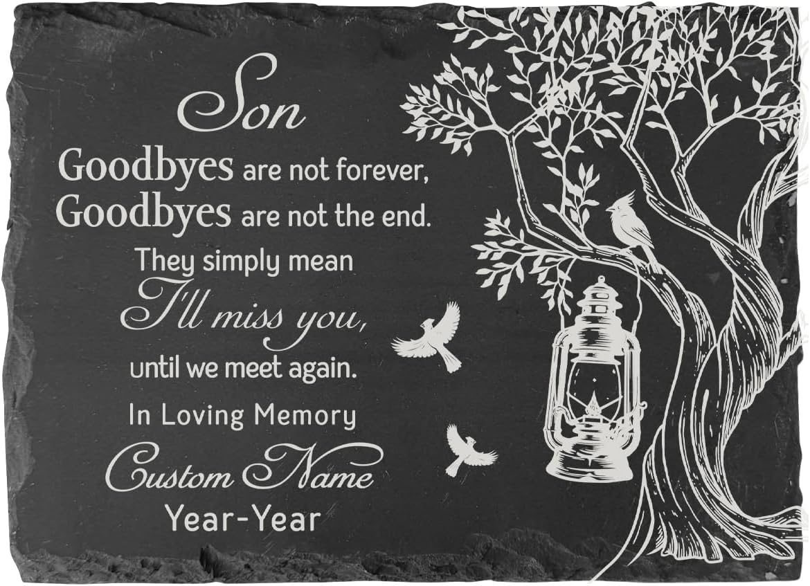Personalized Memorial Garden Stone, Sympathy Slate Stone for Loss of Dad, Mom, Brother, Son, Remembrance Gift Plaques in Memory of Loved One (son)