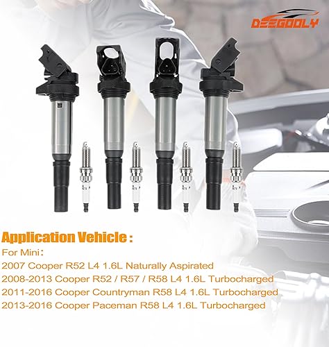 Miniatura 4 de Paquete de 4 bobinas de encendido UF598 y bujías de iridio compatibles con Mini Cooper 2007-2013, Cooper Countryman 2011-2016, Cooper Paceman