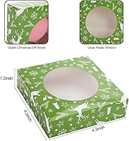 Vista 2 de 60 cajas de galletas de Navidad de 4.3 x 4.3 x 1.2 pulgadas, cajas de panadería de Navidad con ventana redonda transparente para panadería