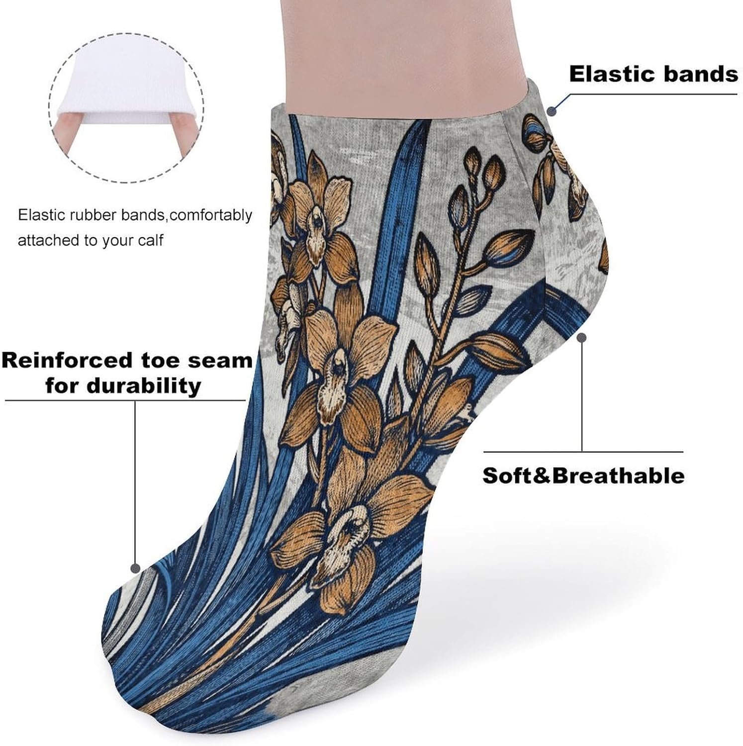 Orchid Crew Sock for Men Women Funny Novelty Socks Athletic Ankle Socks Comfort Soft Low Cut Tab Sock 5 Pairs