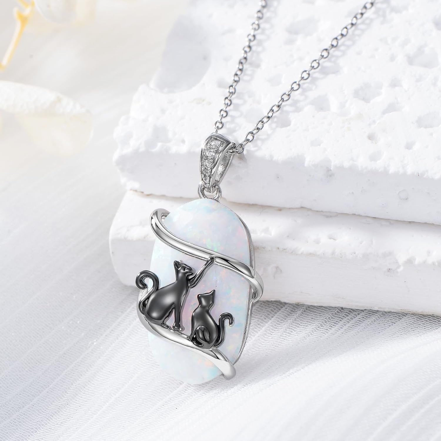 Opal Mama Bear/Panda/Cat/Koala/Sloth/Cardinal Necklace 925 Sterling Silver Opal Animal Pendant Jewelry Birthday Gifts Women Mom - Image 4