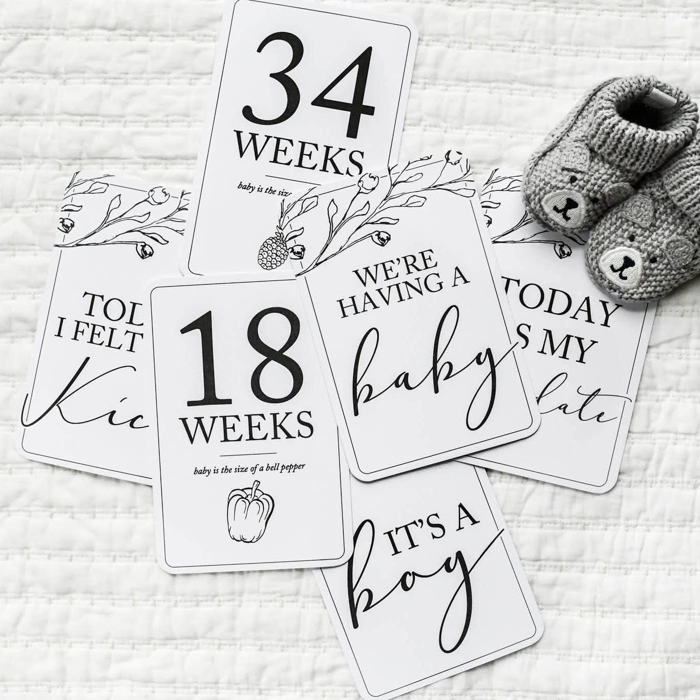 Pregnancy Milestone Cards (19+11) — First Trimester Essentials Announcement Sign - Birth Announcement Cards for New Moms