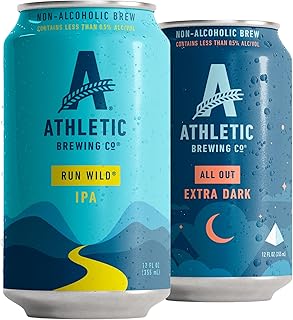 Athletic Brewing Company Craft Non Alcoholic Beer, Vegan IPA & Extra Dark Brew, Low Calorie Brews, 6 Run Wild, 6 All Out, 12 Pack, 12 FL Oz Cans