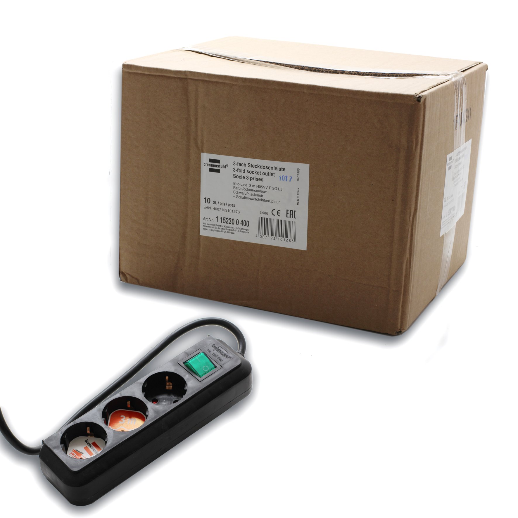 Brennenstuhl Barre multiprise Eco-Line avec Interrupteur 3 Prises 3 m