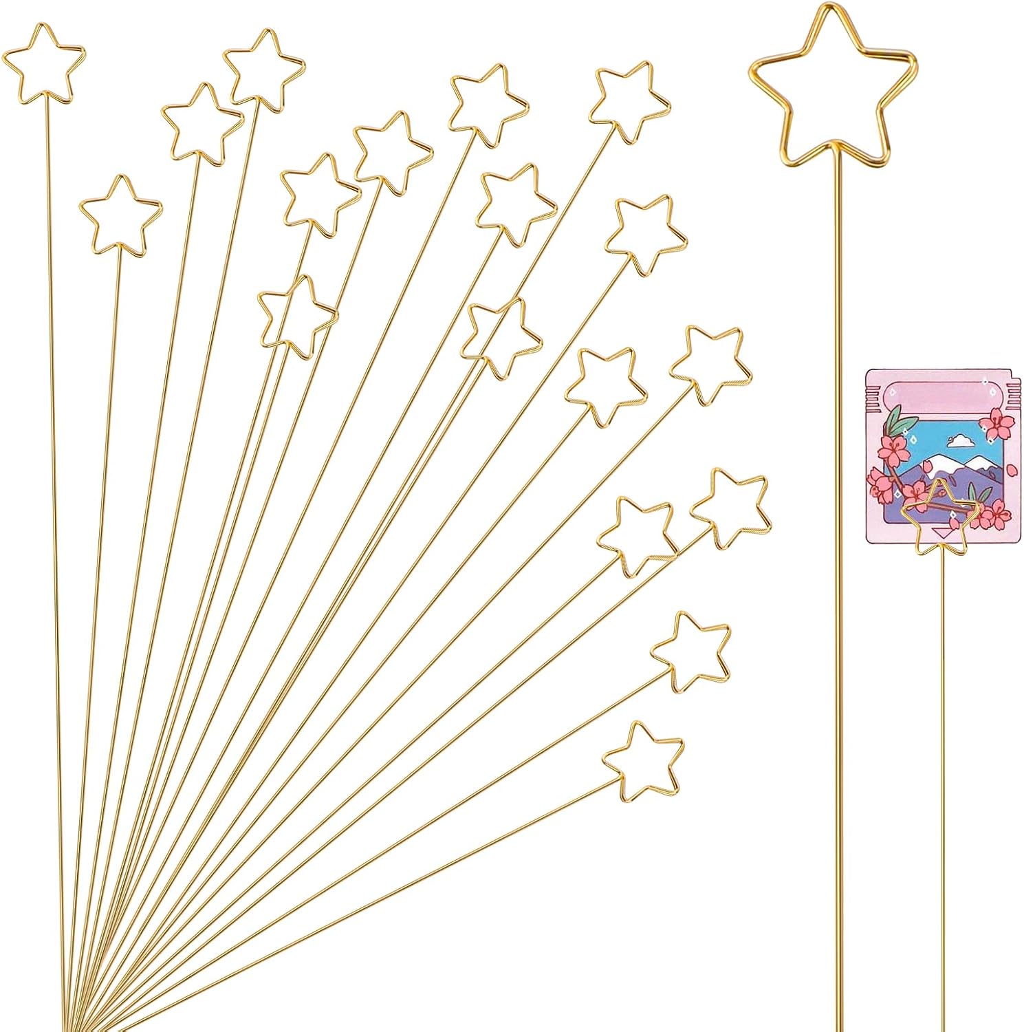 20Pcs Metal Floral Place Card Holder, Star Shape Flower Pick Clips Table Number Holders, Gold Metal Card Picture Holder Pick, Floral Gift Card Holder Clips for Wedding Party Favor