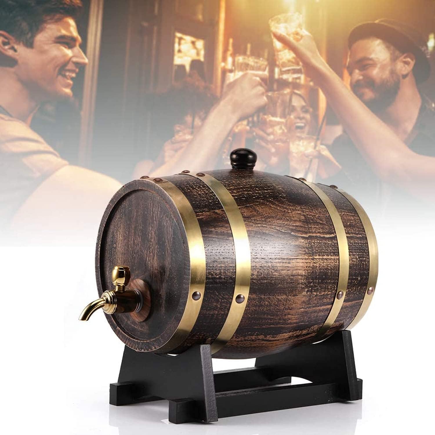 Wine Barrel-3L Retro Style Oak Wood Red Wine Brandy Whisky Barrel Keg Bucket Container with Faucet