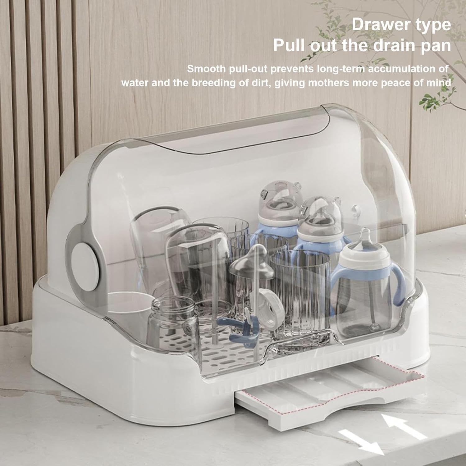 2026 Large Baby Bottle Organizer with Cover ＆ Removable Drain Tray, Dustproof Portable Baby Bottle Drying Rack Reusable Bottle Rack Holder Storage (Brown, 15.75x10.04x9.84inch)