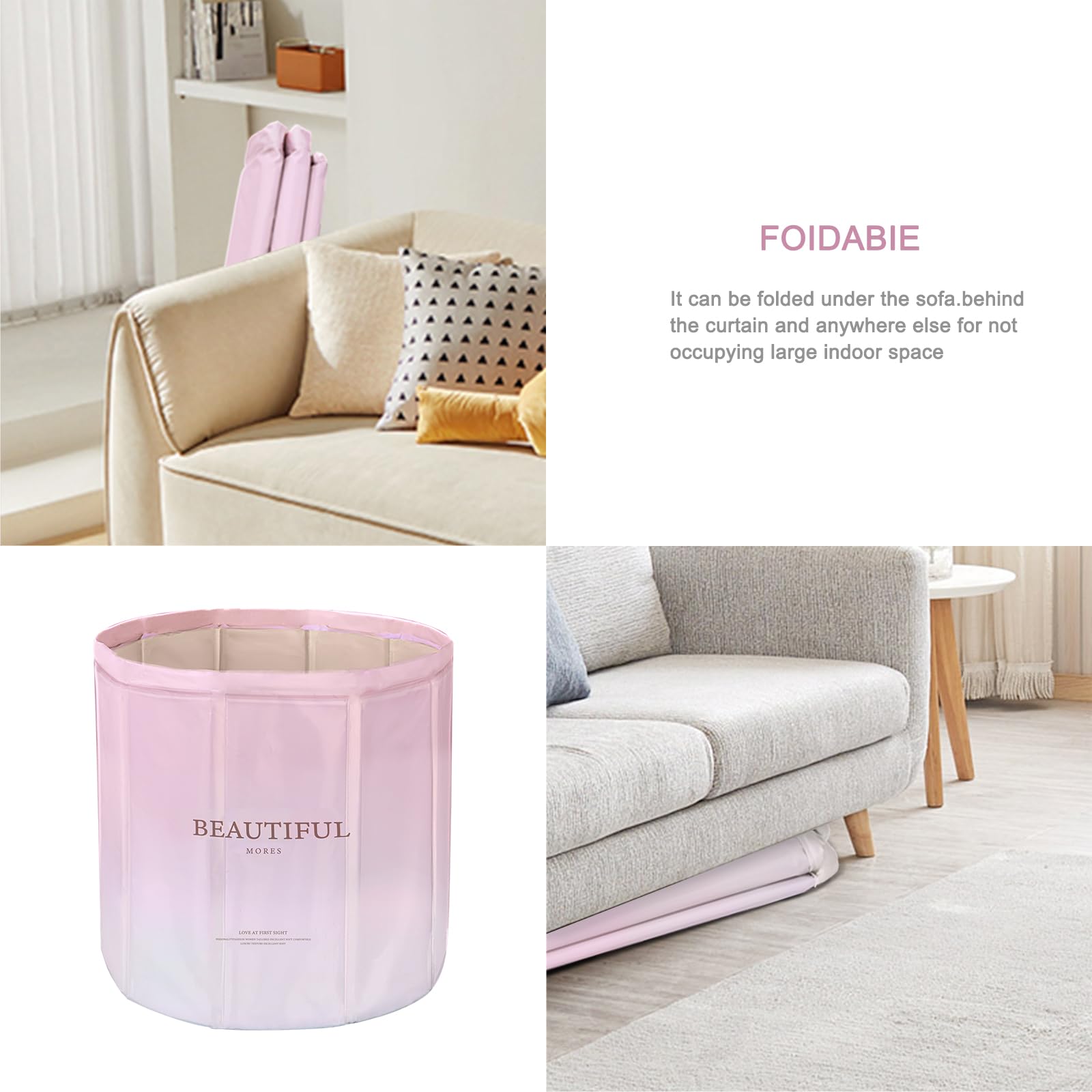 Vasca da bagno pieghevole, 70 x 60 cm, pieghevole, senza installazione, per sauna, doccia e bagno di ghiaccio, portatile, non gonfiabile (rosa)