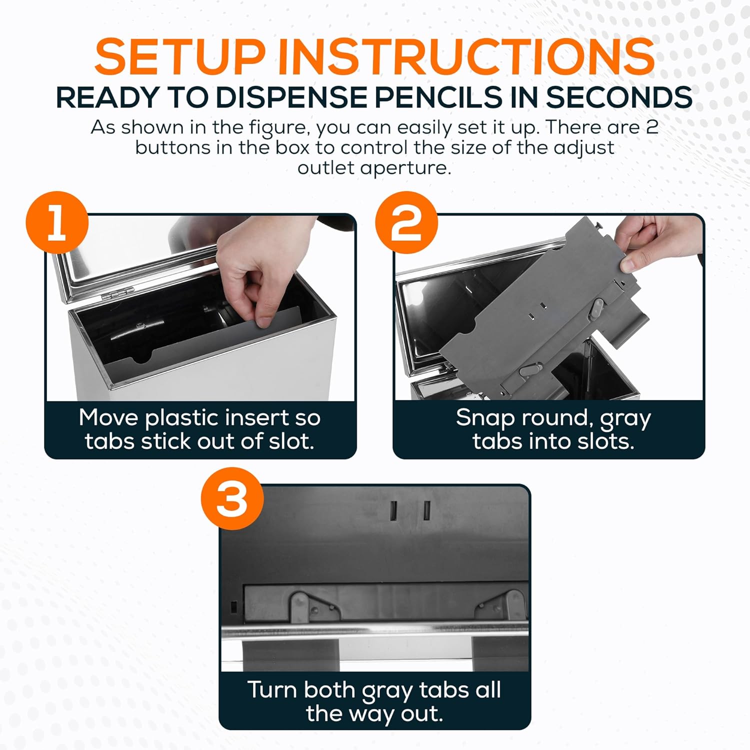 Keono Pencil Dispenser for Classroom & Office Stainless Steel Pencil Dispenser Holder, Includes 50 Pre-Sharpened Pencils - Easy-Push Tabs, Non-Slip Rubber Feet - Metal Container for up to 200 Pencils