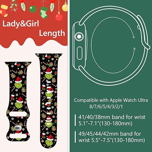Miniatura 2 de Correa de reloj de Navidad para Halloween compatible con Apple Watch Band de 1.496 in, 1.575 in, 1.614 in, 1.654 in, 1.732 in, 1.772 in, iWatch
