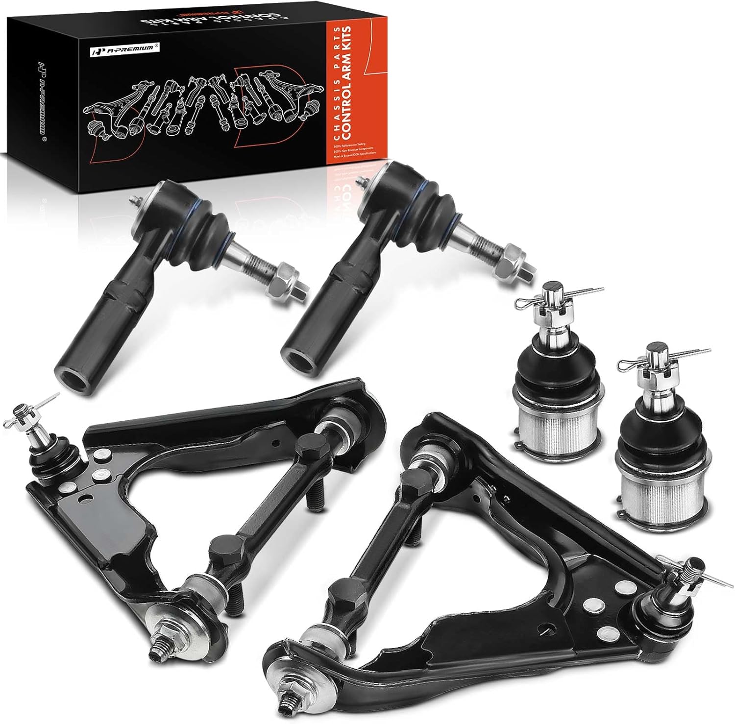 A-Premium Set of 6, Front Upper Control Arm, Lower Ball Joint, Outer Tie Rod End, Compatible with Dodge Durango 2000-2003, Dakota 2000-2004, 4WD Only