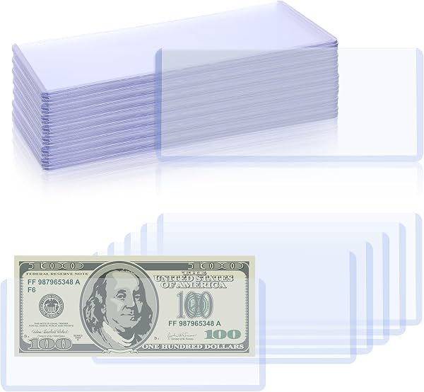 80 Pzs Portabilletes de Dinero de PVC Transparente, Sleeves de Moneda de Carga Superior 6.9x2.95 Pulgadas, Protectores de Billetes Impermeables para Dólar, Estampillas y Organización de Cupones