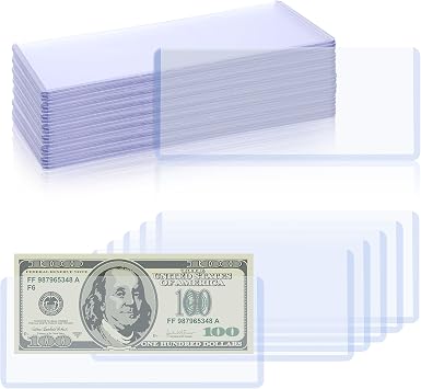 80 Pack Clear PVC Money Holders, 6.9x2.95 Inch Top-Load Currency Sleeves Waterproof Bill Protectors for Dollar, Stamp, Coupon Organization