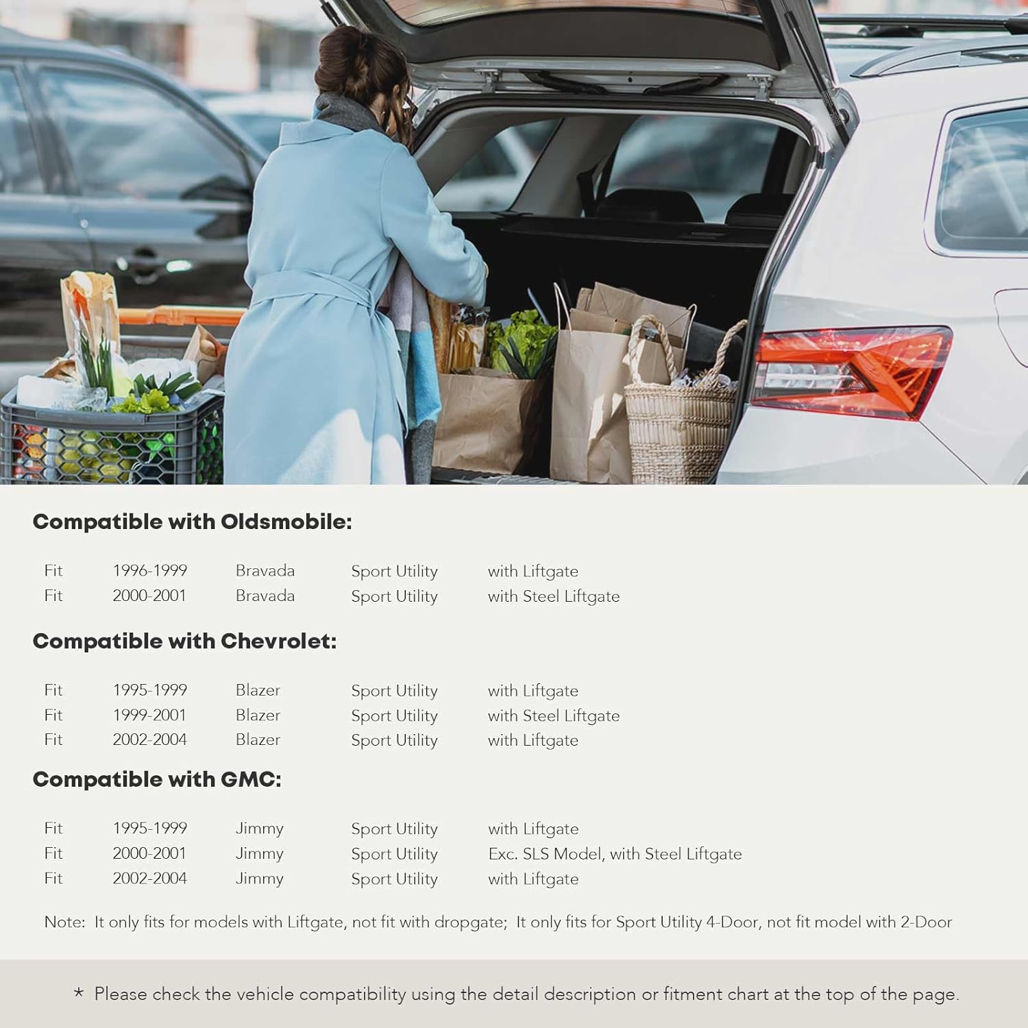 Set of 2 Rear Hatch Liftgate Lift Supports Struts Gas Springs Replacement for Chevrolet Blazer GMC Jimmy Oldsmobile Bravada 1995-2004, Only Fits for Models with 4-Door & Liftgate, Not Fit for Dropgate